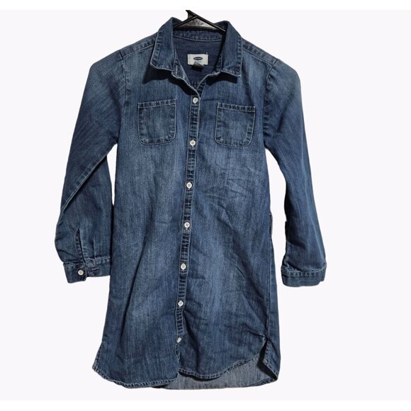 Old Navy Denim Shirt Dress Girls Size Medium Button Front Long Sleeve Tunic - Picture 1 of 5